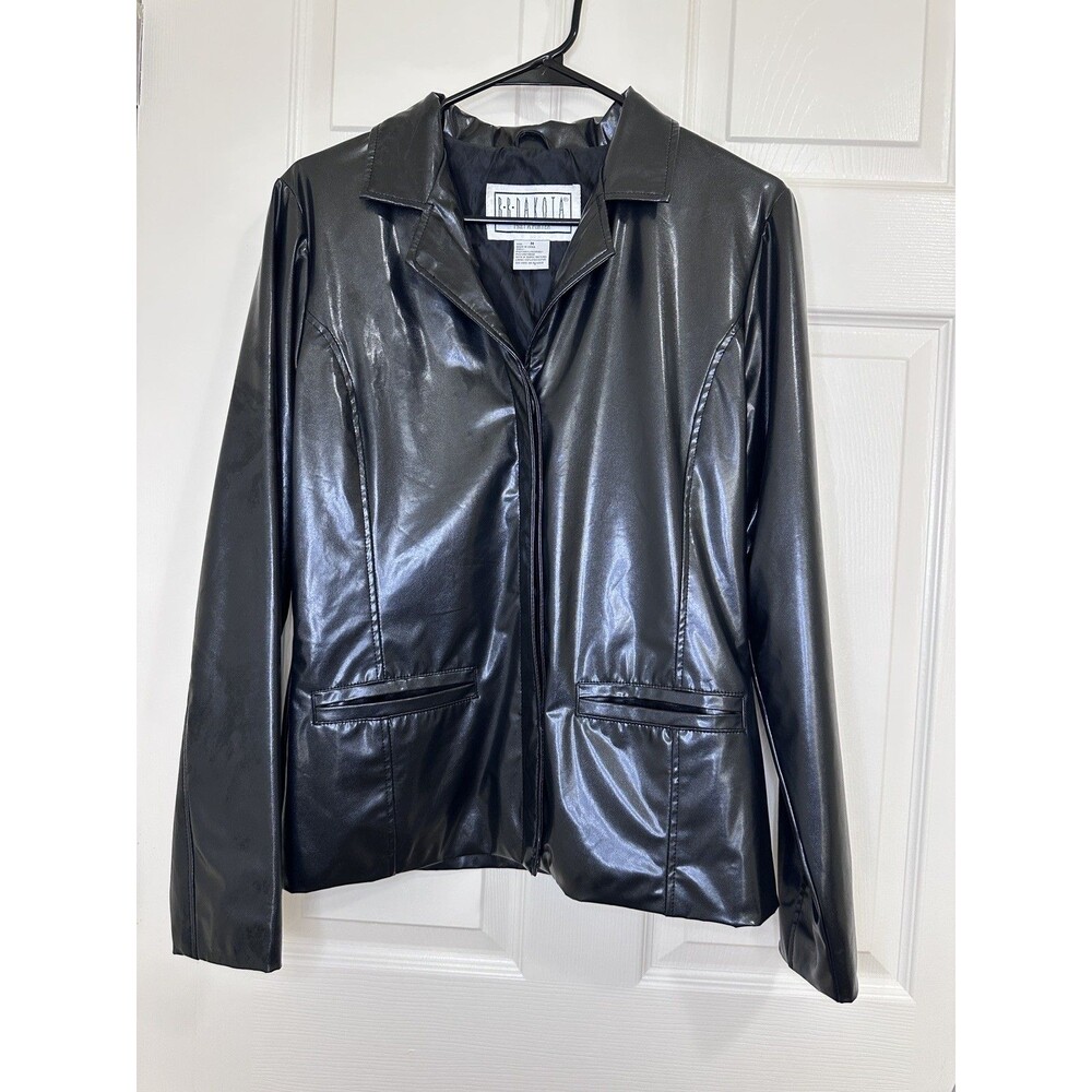 BB Dakota Faux Leather Jacket Women Medium Black Slim Waist Blazer Vtg